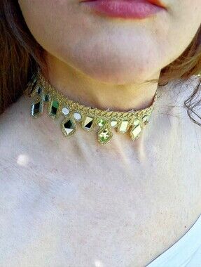Handmade Boho Gold Mirrored Choker Necklace Women Jewelry Festival Wedding Vacay